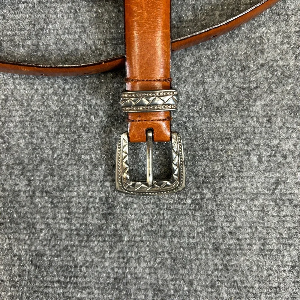 Cognac Full Grain Leather Western Concho Woven Belt Silver Buckle 38 95 01-3498